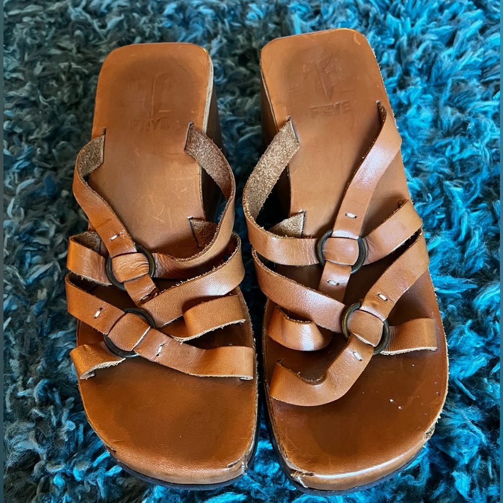 Frye wood wedge sandals